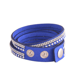 Clear Crystals on Blue Double Wrap Bracelet