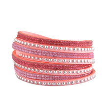 Load image into Gallery viewer, Pink and Hot Pink Crystals on Pink Double Wrap Bracelet
