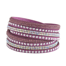 Load image into Gallery viewer, Purple and Aurora Borealis Crystals on Purple Double Wrap Bracelet
