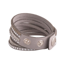 Load image into Gallery viewer, Hematite and Clear Crystals on Silver Double Wrap Bracelet

