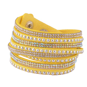 Clear Crystals on Yellow Double Wrap Bracelet
