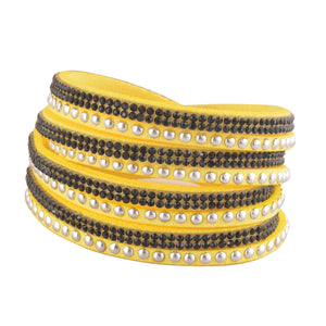 Black Crystals on Yellow Double Wrap Bracelet