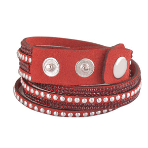 Red Crystals on Red Double Wrap Bracelet