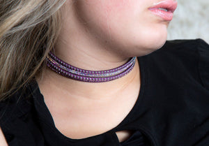 Purple and Aurora Borealis Crystals on Purple Double Wrap Bracelet
