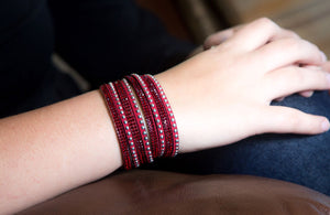 Red Crystals on Red Double Wrap Bracelet