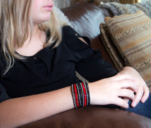 Red and Black Crystals on Black Double Wrap Bracelet
